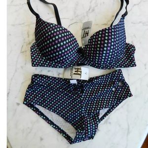 NWT Hot Topic Star Print Bra Panty Set 34B Small